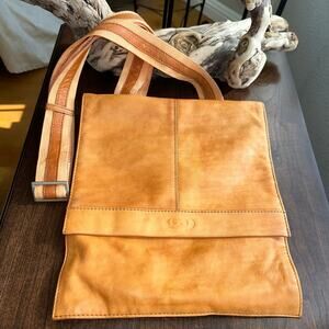 GAG leather crossbody purse bag flap closure caramel brown boho